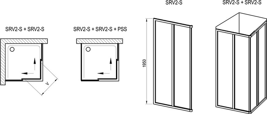 Елемент душової кабіни Ravak SRV2-75 195 S Білий PEARL