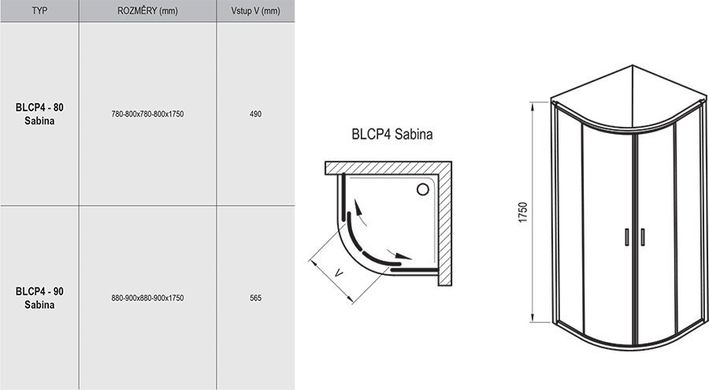 Душевая кабина Ravak Blix BLCP4- 80 SABINA Белый Transparent