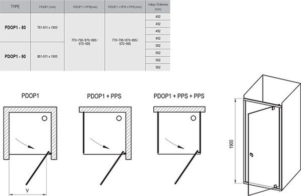 Душові двері Ravak Pivot PDOP 1- 90 Білий/Хром Transparent