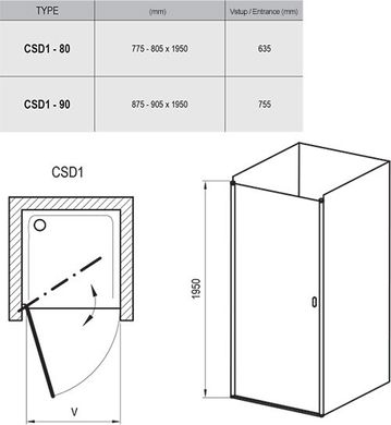 Душевые двери Ravak Chrome CSD1- 90 Белый Transparent