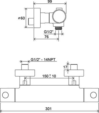 Ravak Puri PU 033.00/150 Термостатичний змішувач для душу, настінний без лійки 150 мм