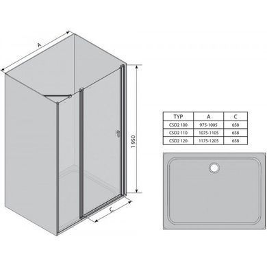 Душевые двери Ravak Chrome CSD2- 120 Полір.алюм Transparent