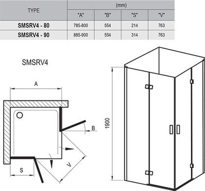 Душова кабіна Ravak Smartline SMSRV 4- 80 Хром Transparent