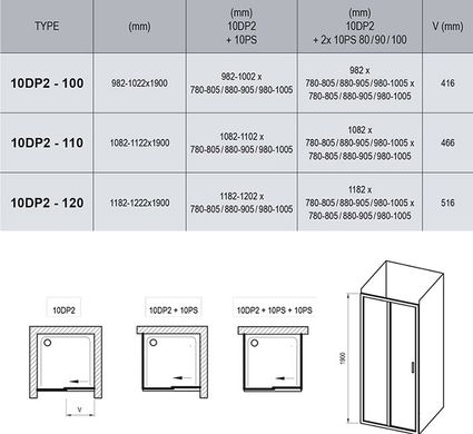 Душові двері Ravak 10DP2-100 Білий Transparent
