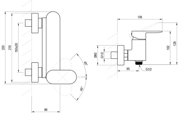 Ravak CR II 032.00CR Змішувач для душу настінний 150 mm, хром