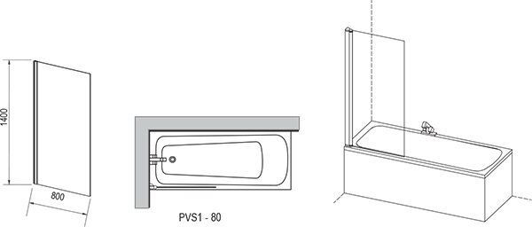 Шторка для ванны Ravak PVS1- 80 Белый Transparent