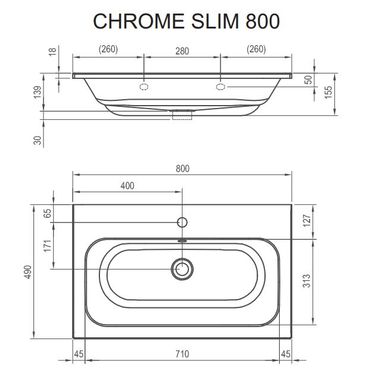 Умывальник Ravak CHROME Slim 800 Белый с переливом