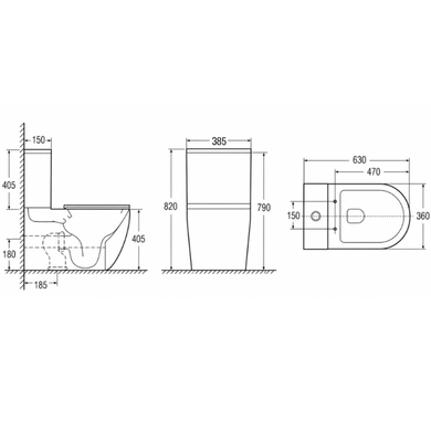 Унитаз напольный Domospa by Ravak TORRENTA PURE Combi RimOff с сиденьем SoftClose и сливом Торнадо RKUJ100022