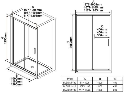 Душевые двери Ravak Blix BLSDP2-110 Черный Transparent