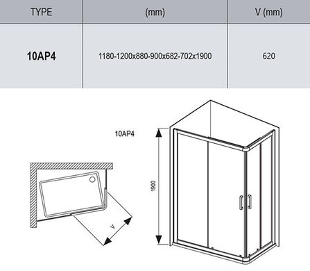 Душова кабіна Ravak 10AP4-120/90 Білий Transparent асиметрична