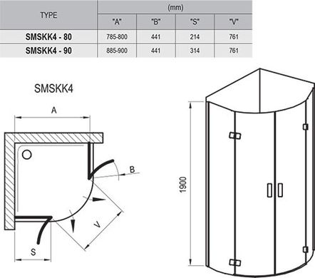 Душова кабіна Ravak Smartline SMSKK4 - 80 Хром Transparent