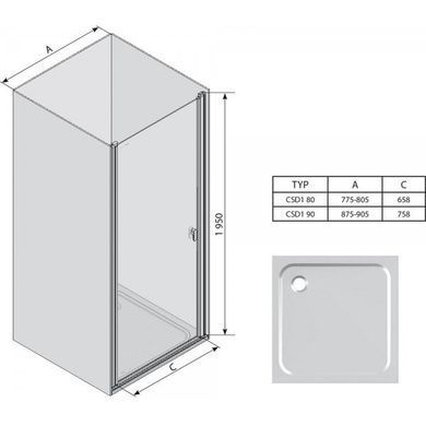 Душевые двери Ravak Chrome CSD1- 90 Полір.алюм Transparent